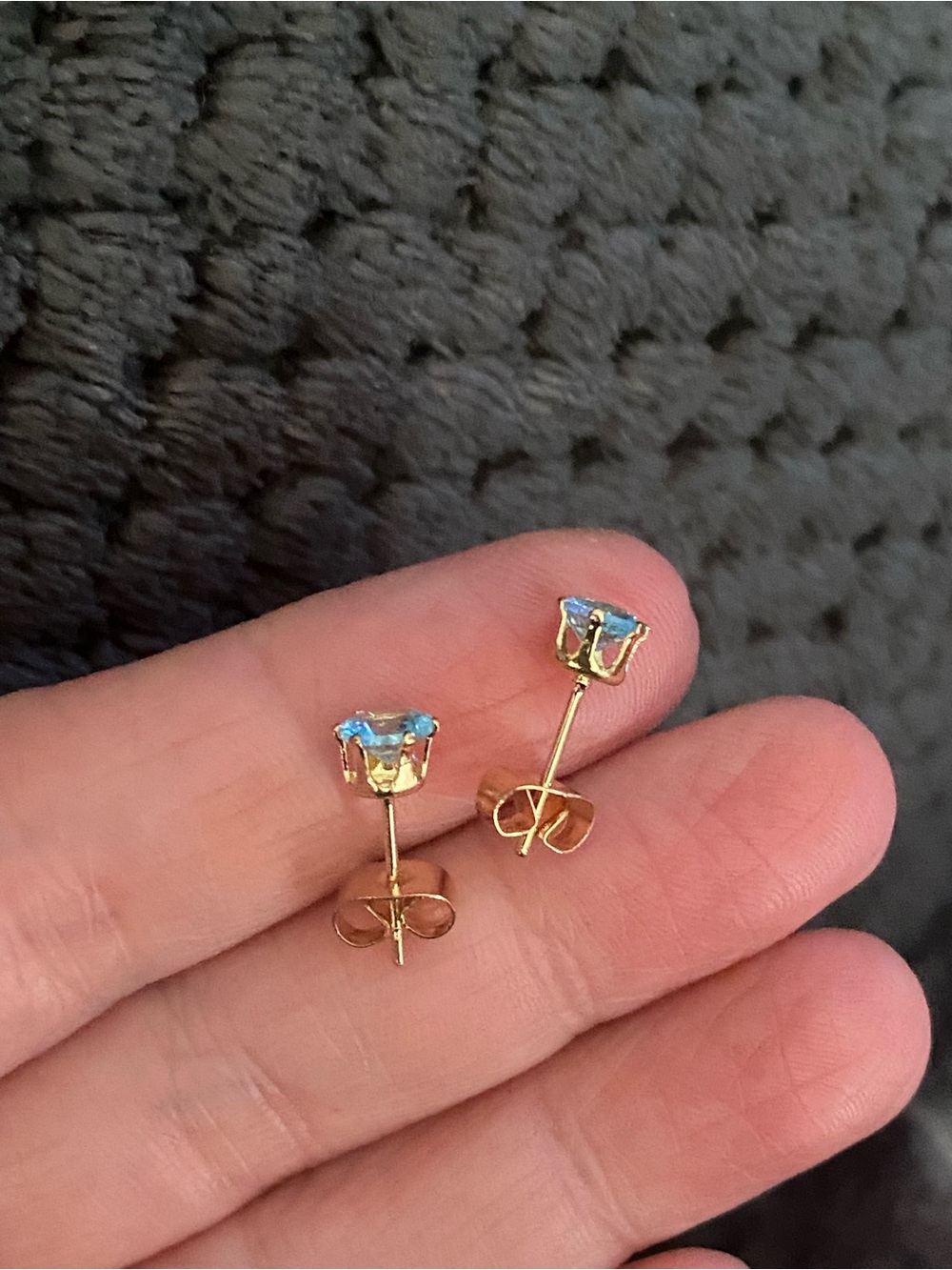 Gold Blue Crystal Stud Earrings - Unbranded